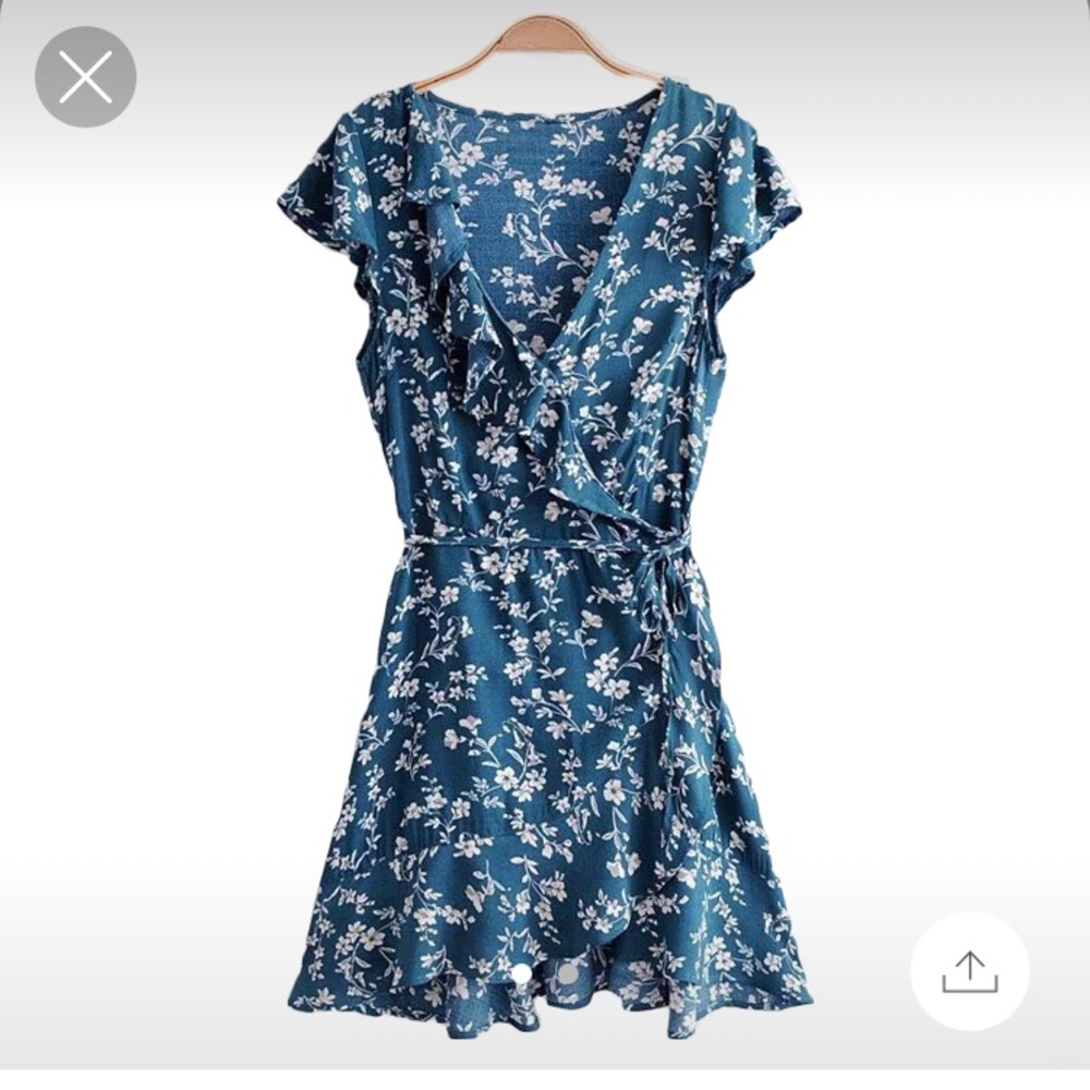 Print Ruffle Side Tied Wrap Dress